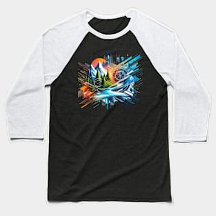 Nature's Future: Geometric Eco-Fusion Baseball T-Shirt